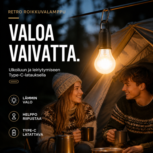 ✨Määräaikainen erikoistarjous✨Ulkoiluun ja leiriytymiseen tarkoitettu roikkuva retrolamppu Type-C-latauksella