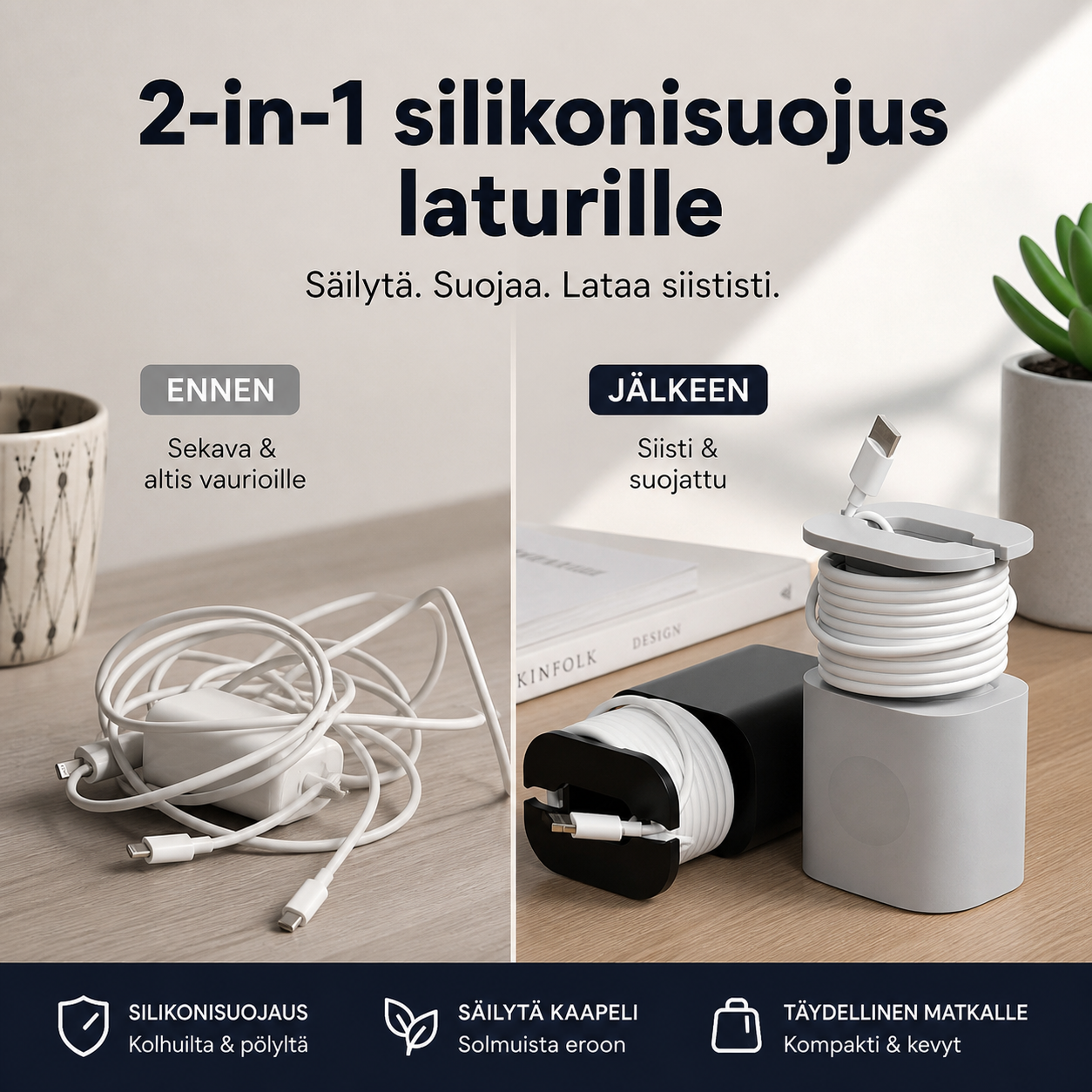 ✨ Rajoitetun ajan tarjous ✨2-in-1 silikonisuojus laturille