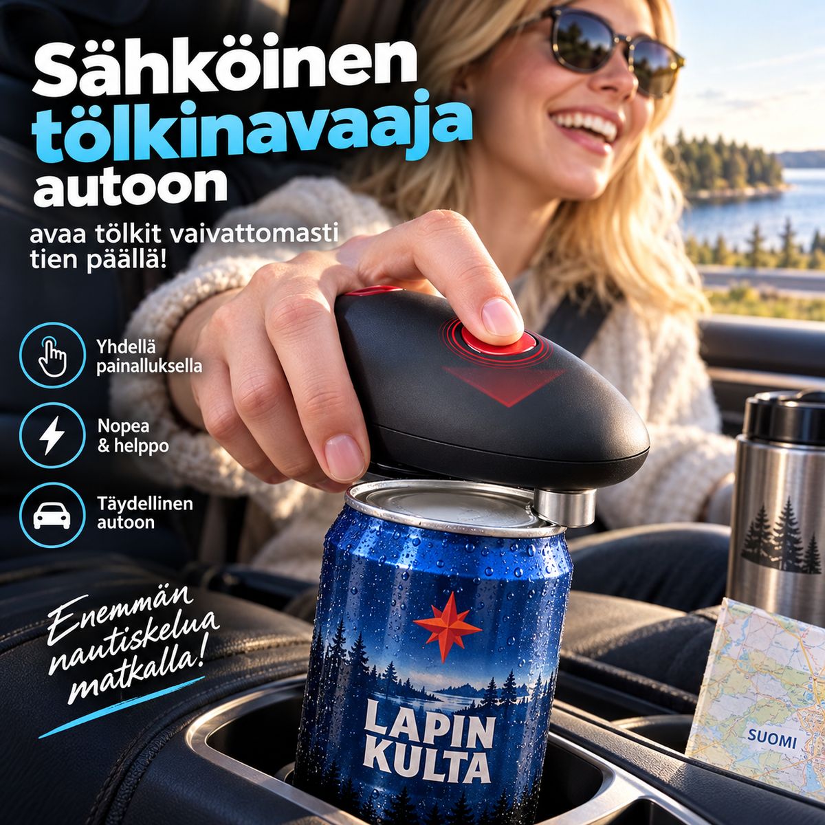 Sähköinen tölkinavaaja autoon – avaa tölkit vaivattomasti tien päällä!
