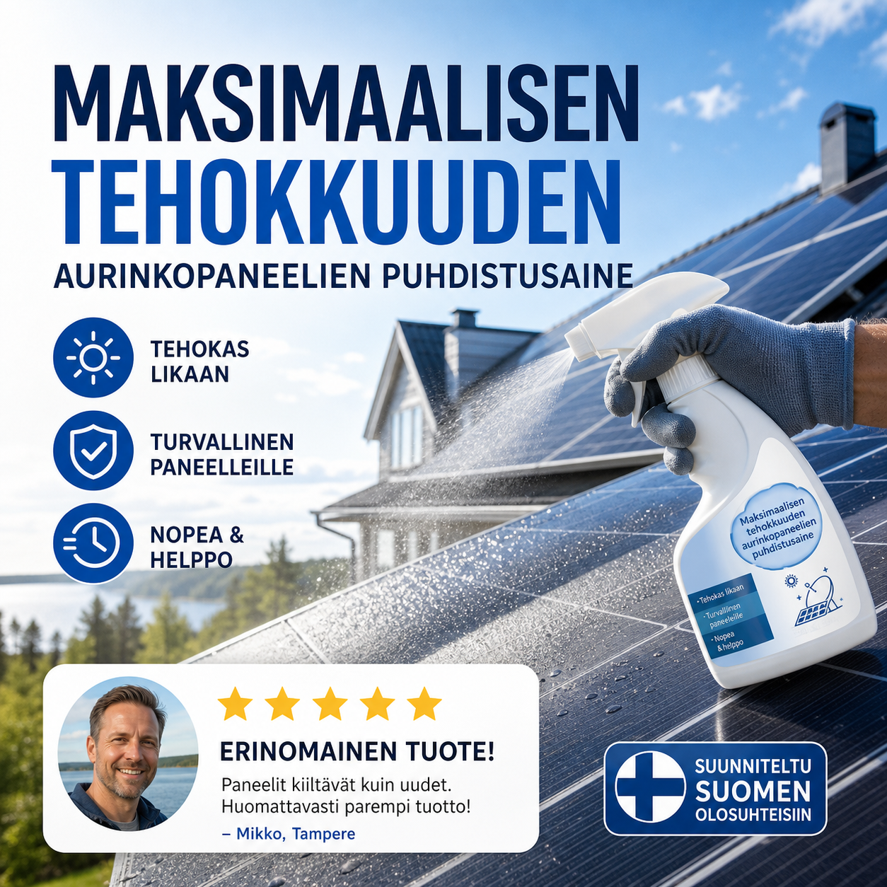 Maksimaalisen tehokkuuden aurinkopaneelien puhdistusaine