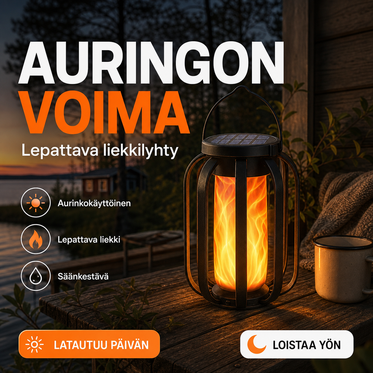 🏮 RAJOITETUN AJAN -50%! ☀️ Aurinkokäyttöinen lepattava liekkilyhty – Vedenkestävä ja automaattisesti syttyvä – Realistinen lämmin hehku, täydellinen terasseille, puutarhoihin tai poluille – ei johdotusta 🌙