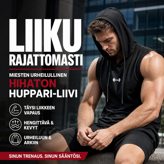 Miesten urheilullinen hihaton huppari-liivi