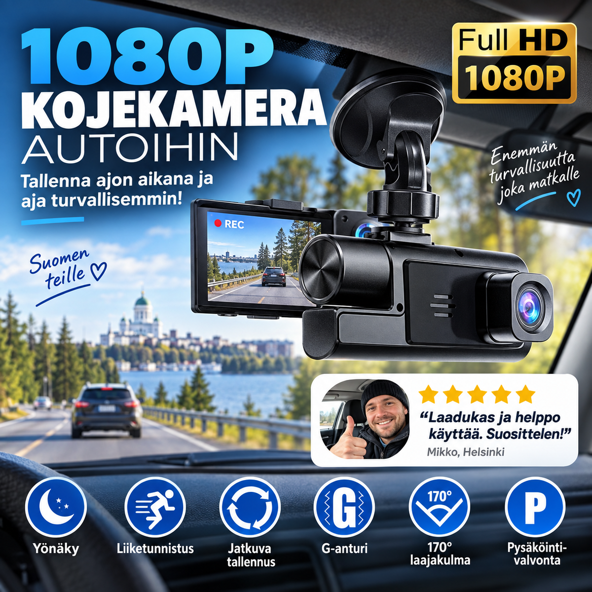 1080P-kojekamera autoihin – tallenna ajon aikana ja aja turvallisemmin!