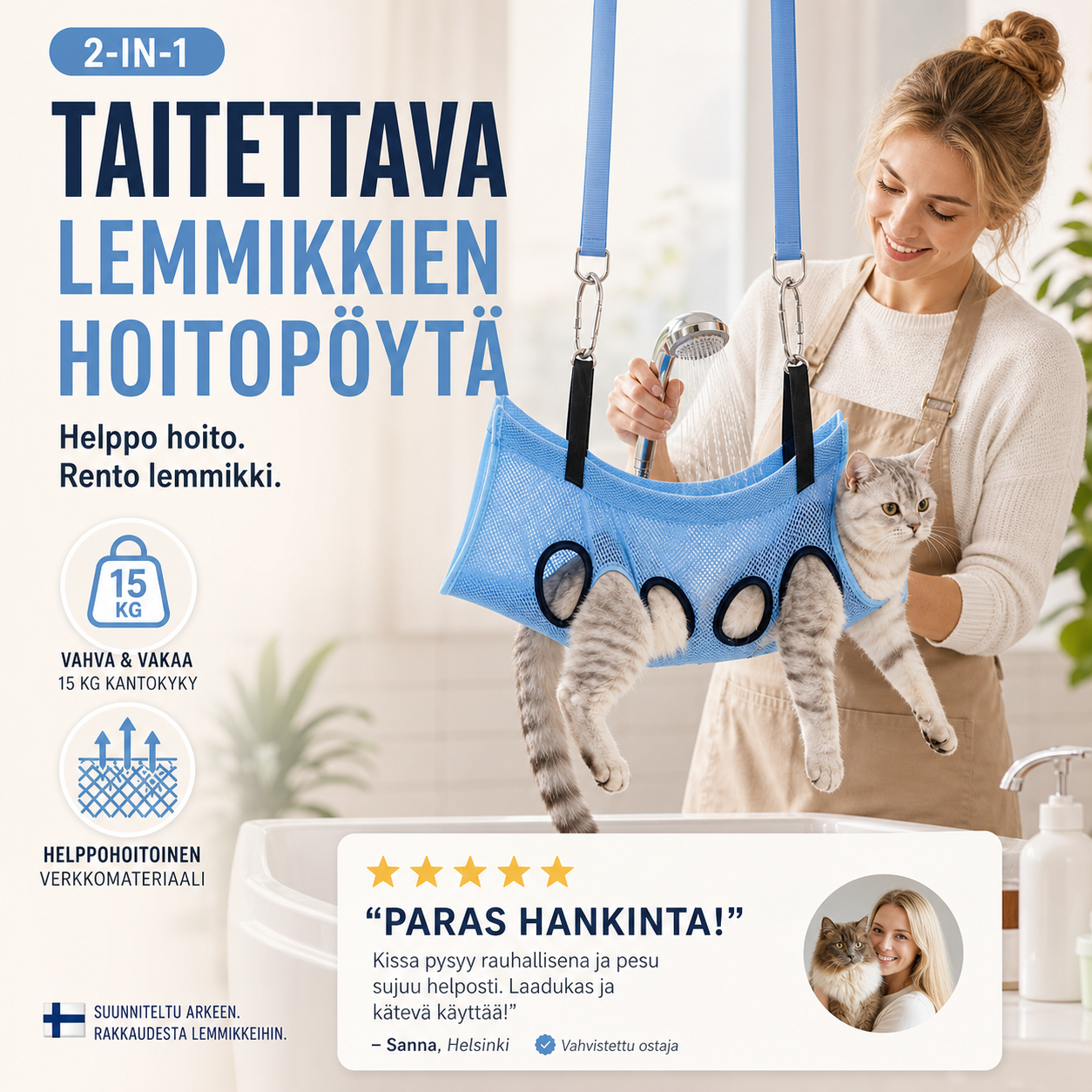 🐱 50 % ALENNUS! 🛏️ 2-in-1-taitettava lemmikkien hoitopöytä – Luistamaton pöytä ja mukava makuualusta – Ihanteellinen harjaukseen, kynsien leikkaamiseen ja päiväunille 💤