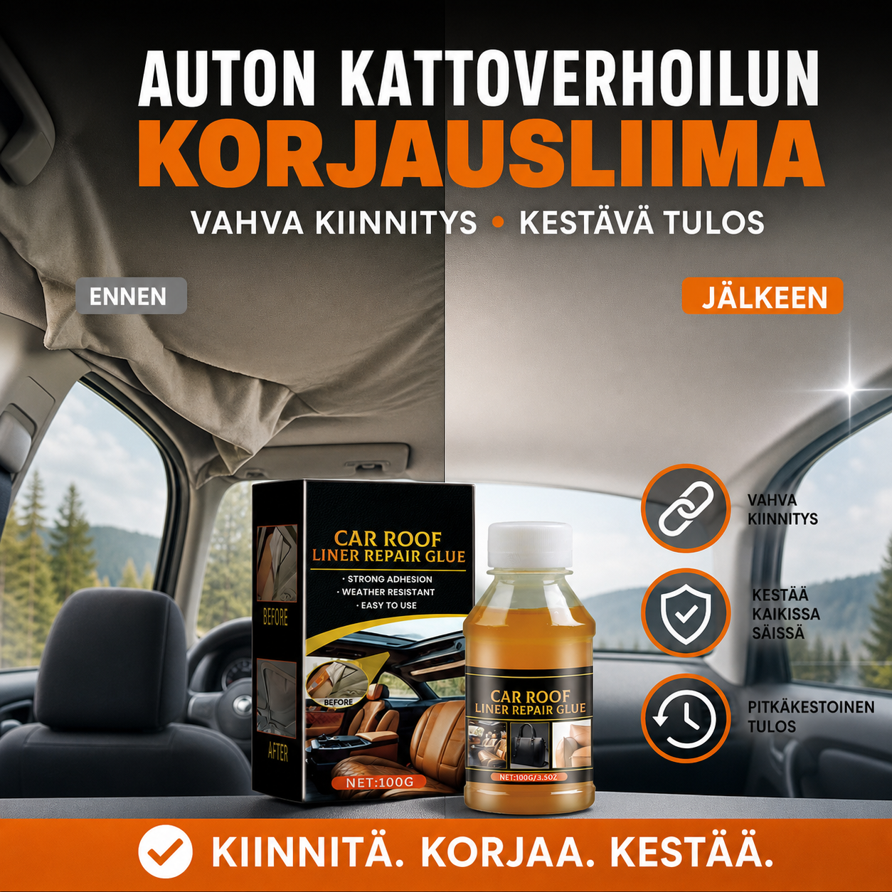 Auton kattoverhoilun korjausliima