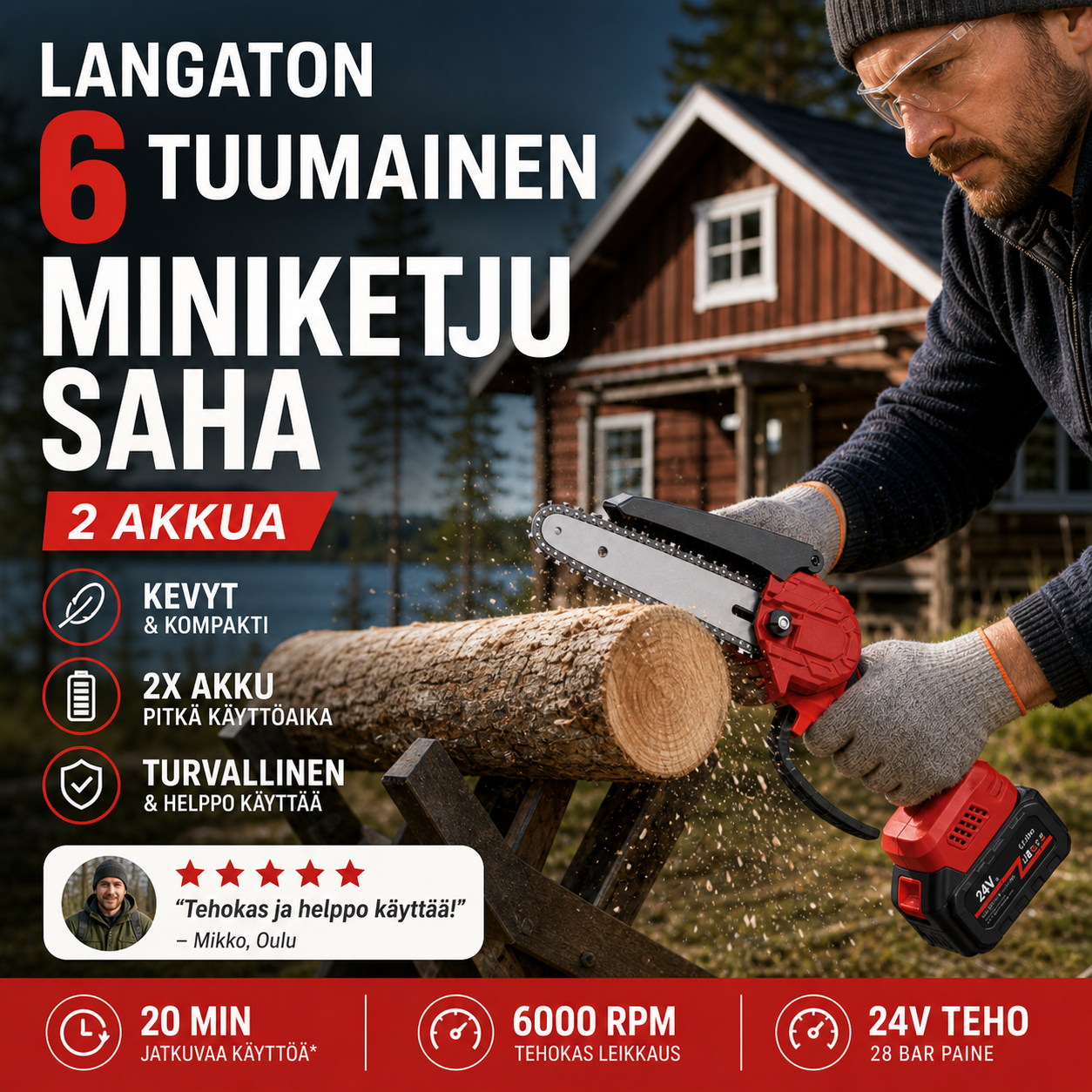 ⚡60 % alennus nyt! 🌳Langaton 6-tuumainen miniketjusaha 1 akulla🌲