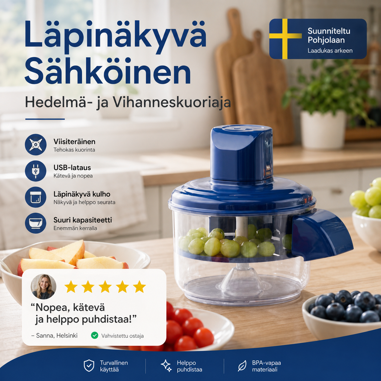 ⏳ Rajallinen aika -50% alennus⏰ Läpinäkyvä Sähköinen Hedelmä- ja Vihanneskuoriaja🍇🧄🥔