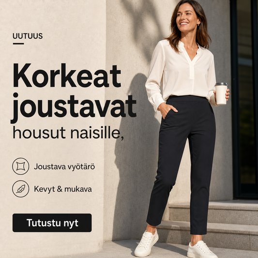 Korkeat joustavat housut naisille, joissa on taskut vetoketjun kanssa