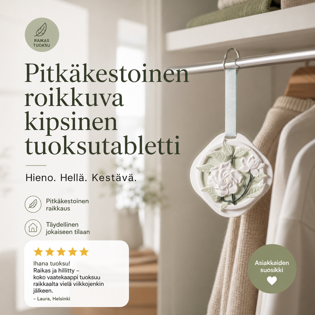 Pitkäkestoinen roikkuva kipsinen tuoksutabletti