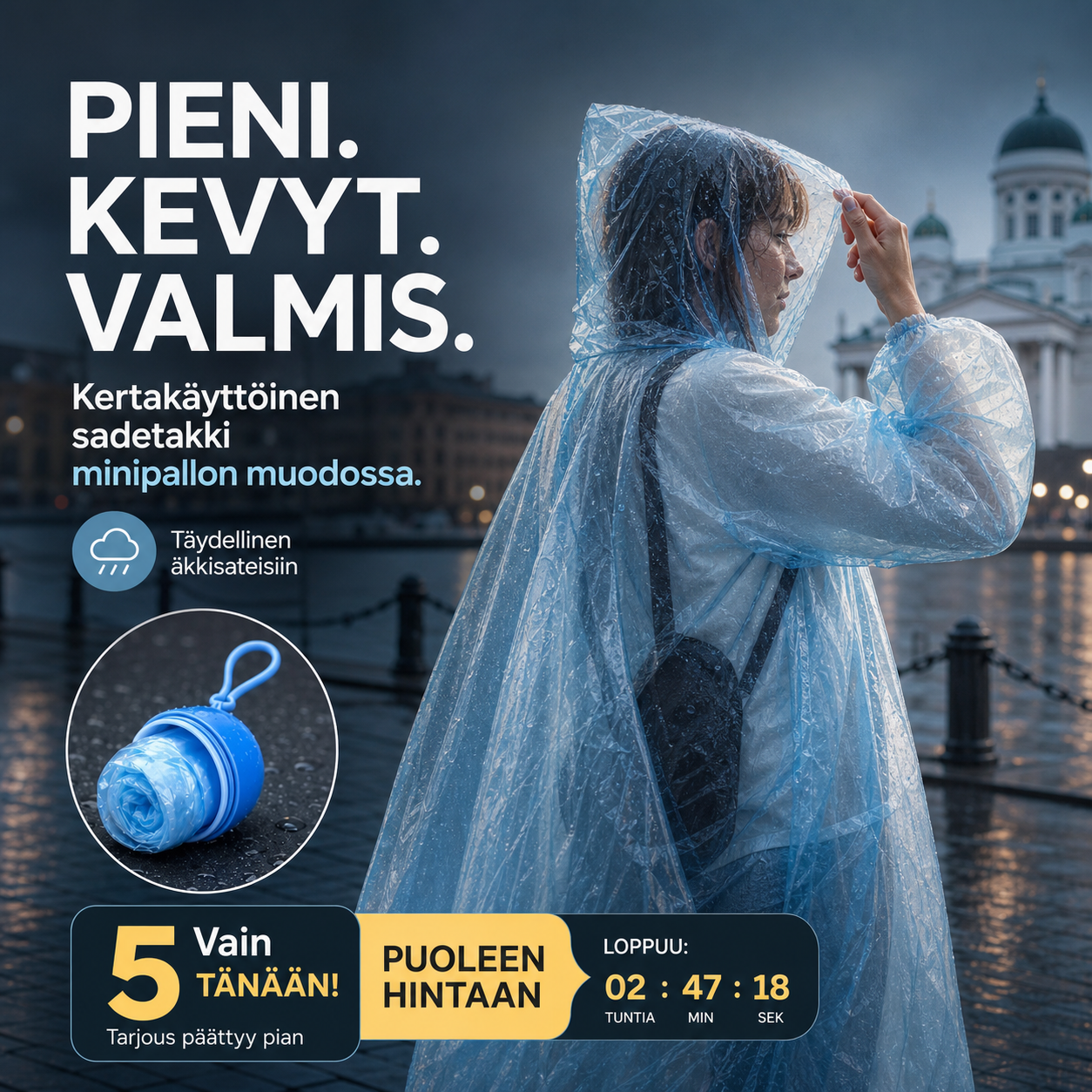 🥳HITTIMYYNTI 2026🥳💞YLI 50 000 MYYTY!👵❤️ Kertakäyttöinen sade takki minipallon muodossa (Osta 1, saat 1 ilmaiseksi)