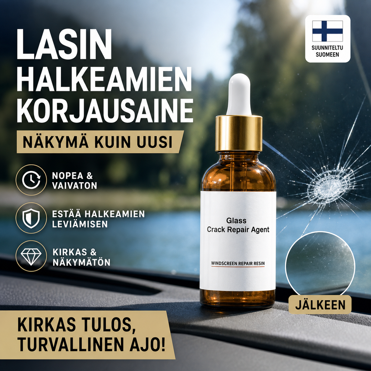Lasin halkeamien korjausaine