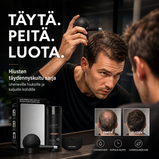 Hiusten täydennyskuitu sarja oheneville hiuksille ja kaljuille kohdille