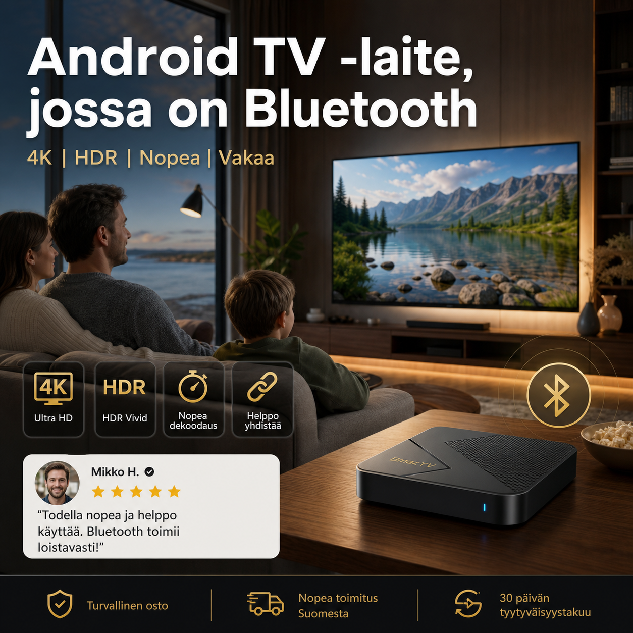 ⏳🔥RAJOITETUN AJAN TARJOUS: 50 % ALENNUS! Android TV -laite, jossa on Bluetooth