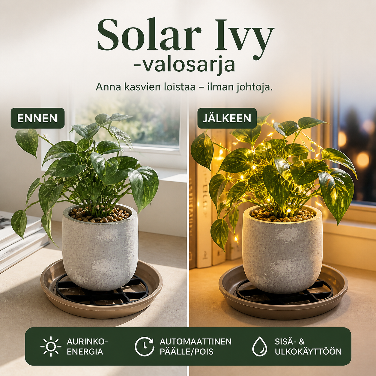 ☀️ Solar Ivy -valosarja – vedenkestävä, 8 valotilaa ja joustava, sopii puutarhan, parvekkeen ja seinien koristeluun