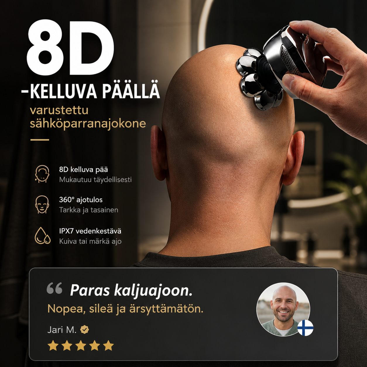 8D-kelluva päällä varustettu sähköparranajokone