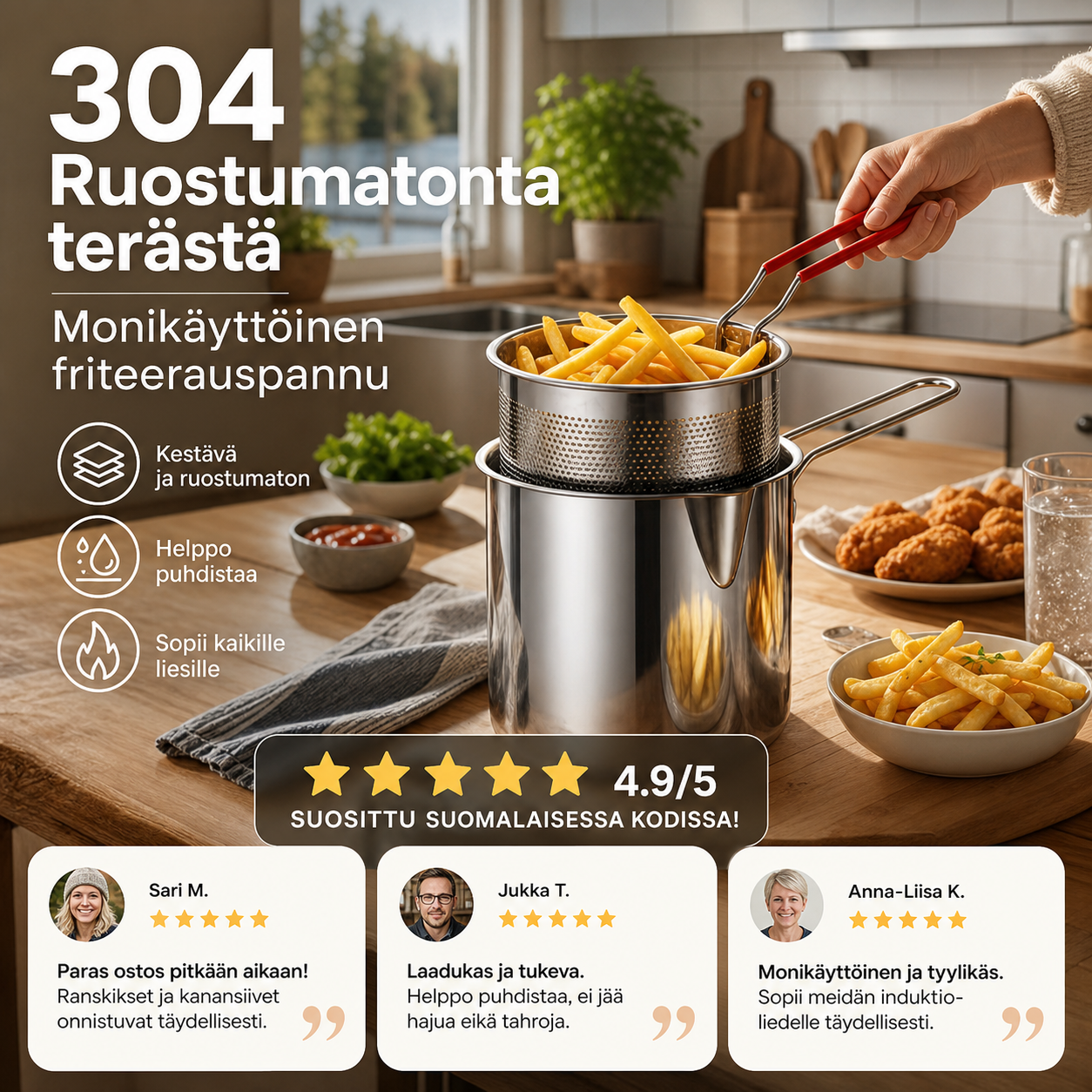 🔥VIIMEINEN PÄIVÄ – 50% ALENNUS🎁 304 Ruostumatonta terästä – Monikäyttöinen friteerauspannu
