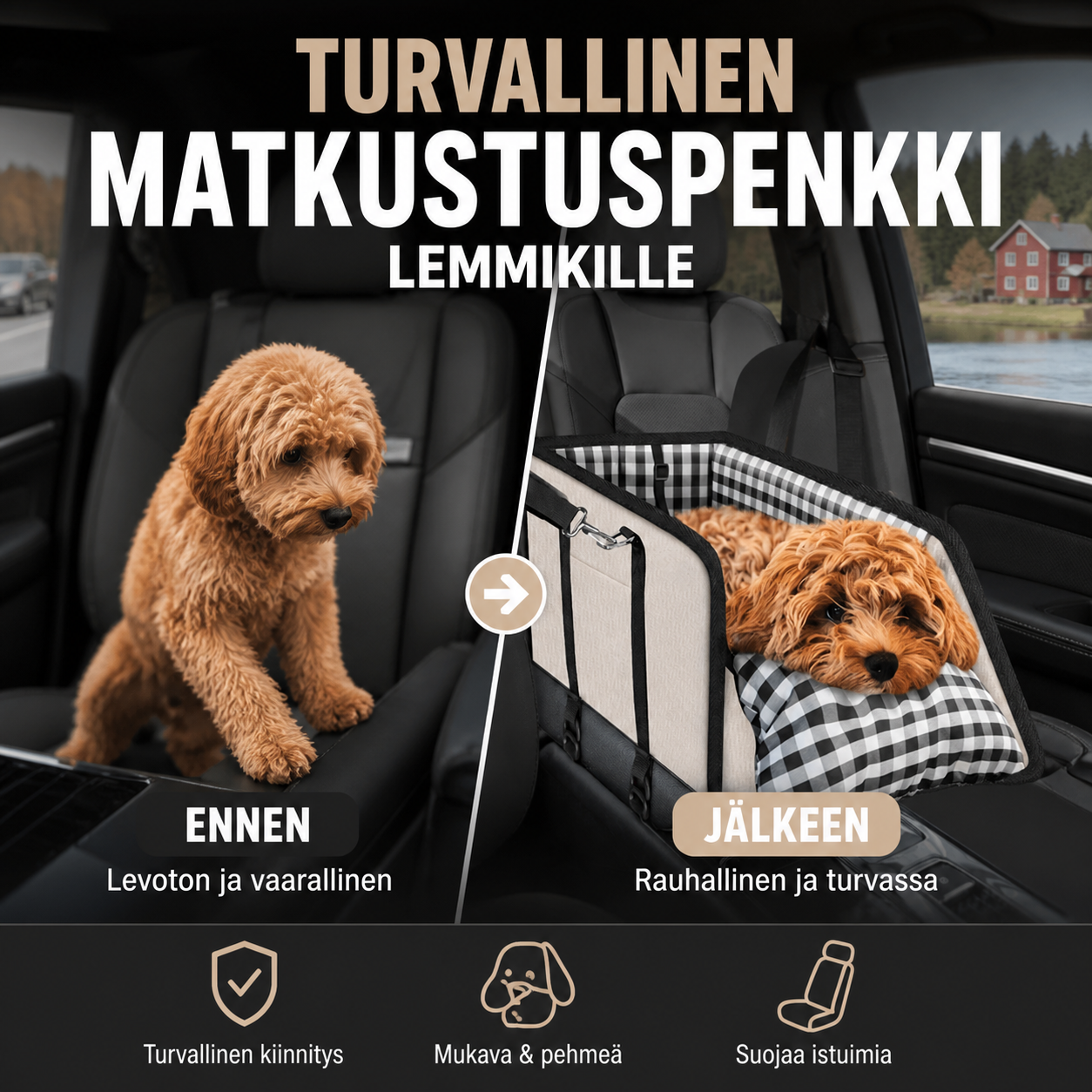 Turvallinen matkustuspenkki lemmikille
