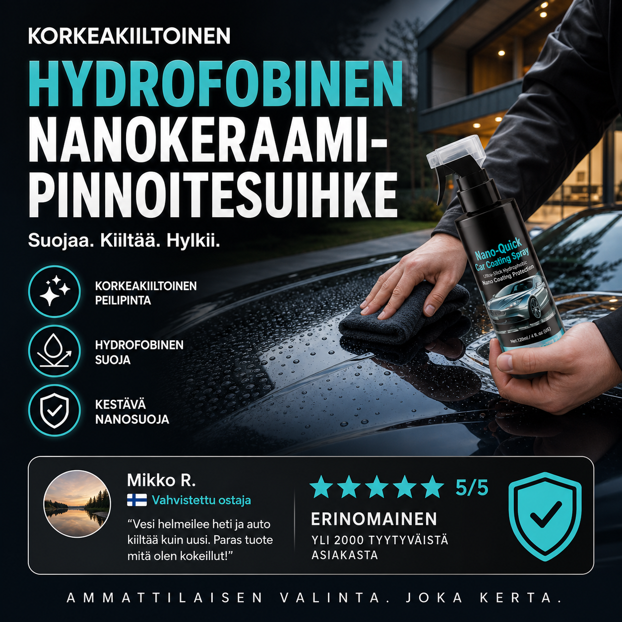 🔥Rajoitetun ajan tarjous -50%🔥Korkeakiiltoinen hydrofobinen nanokeraamipinnoitesuihke
