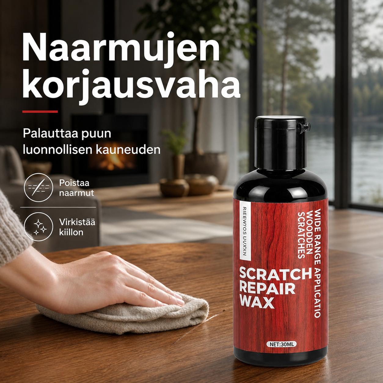 Naarmujen korjausvaha – Täyttää välittömästi puulattioiden ja huonekalujen naarmut ja kulumajäljet. Palauttaa puun luonnollisen syykuvion, ei tarvitse vaihtaa! 💰✨