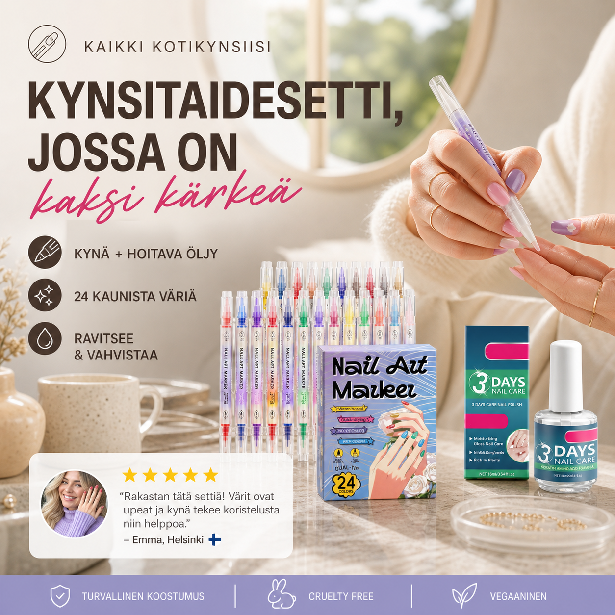 🔥50 % alennus⏰Kynsitaidesetti, jossa on kaksi kärkeä