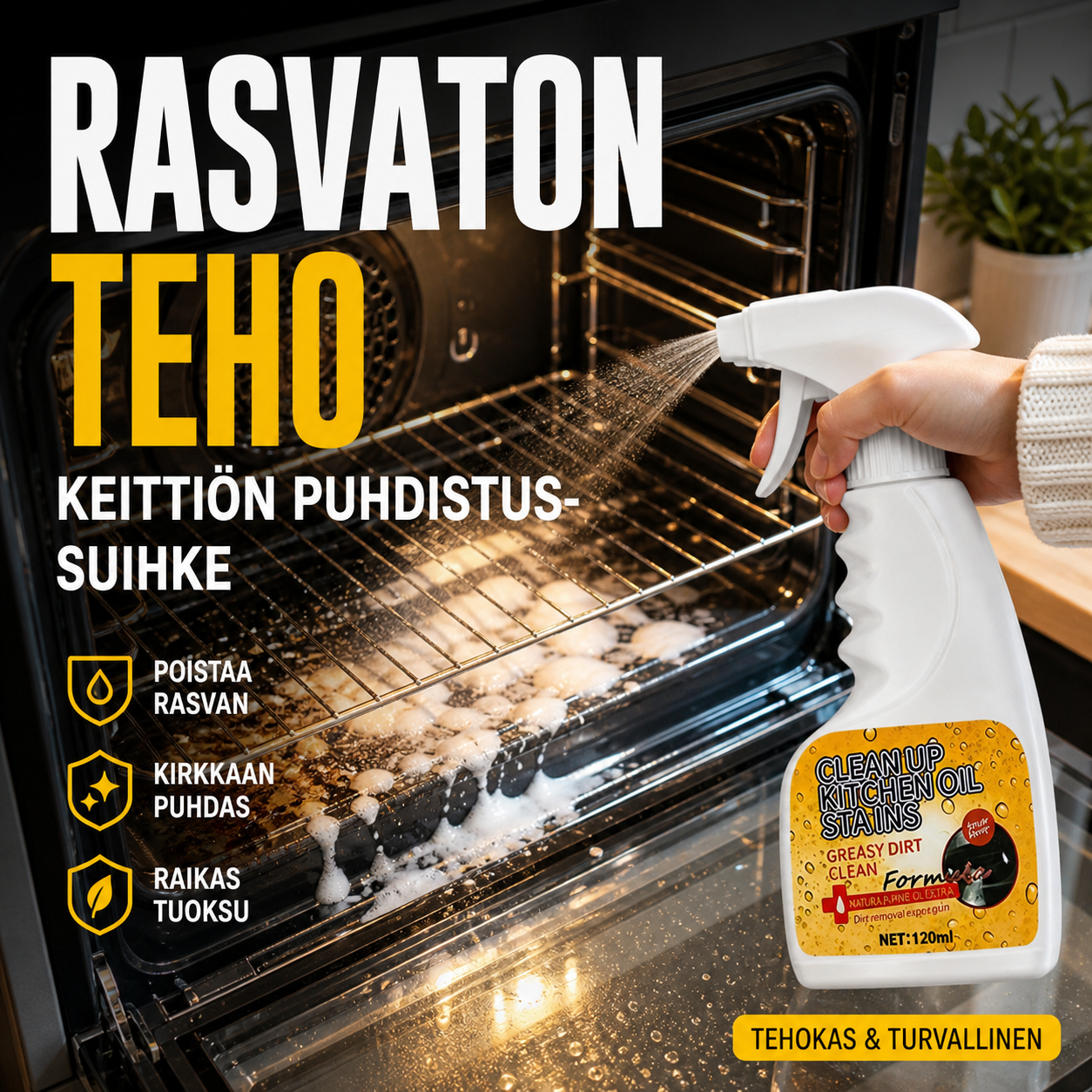 Rasvaton tehokeittiön puhdistussuihke – poistaa rasvan ja lian helposti!