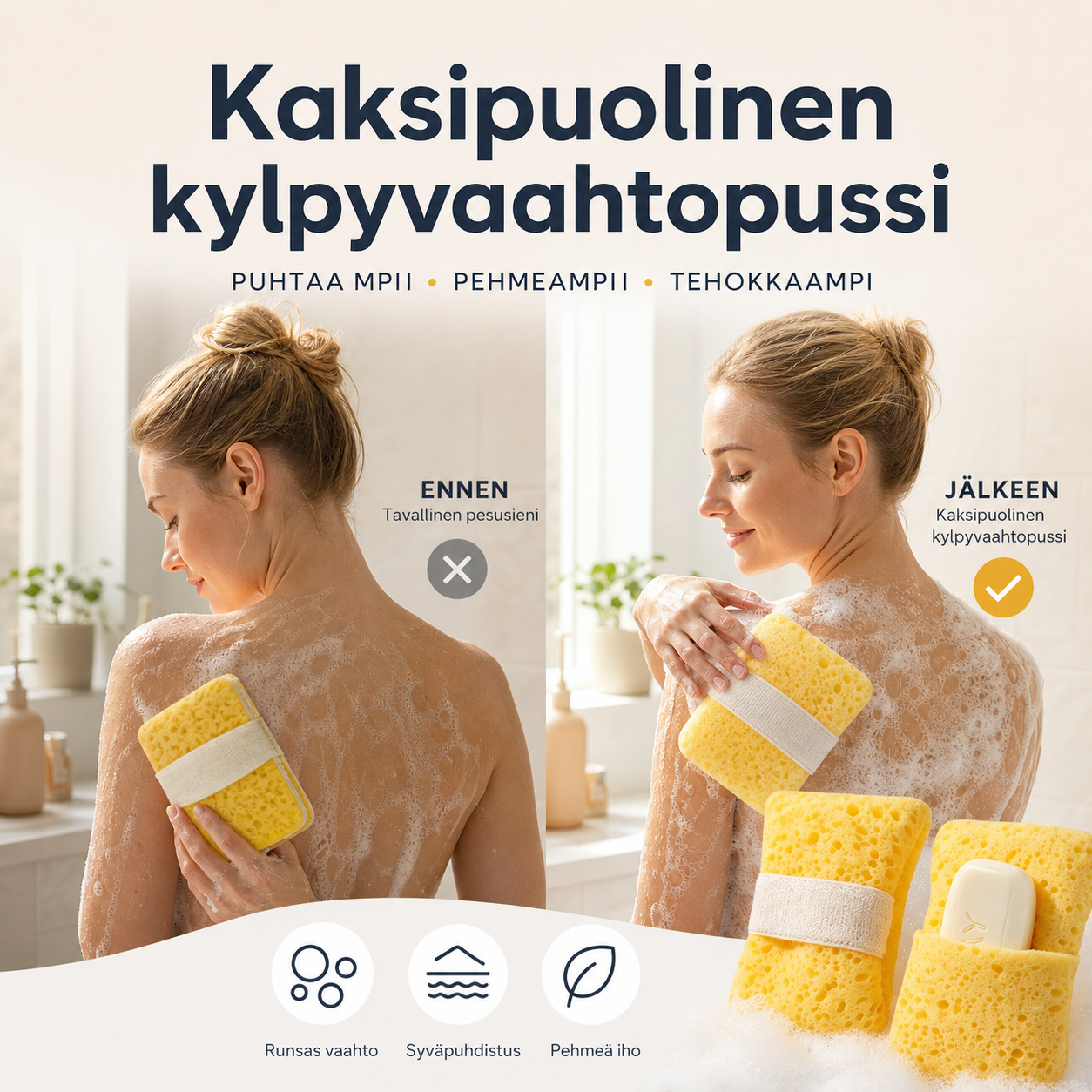 🌞Kesäalennus: -50 %🔥🧼Kaksipuolinen kylpyvaahtopussi🧽