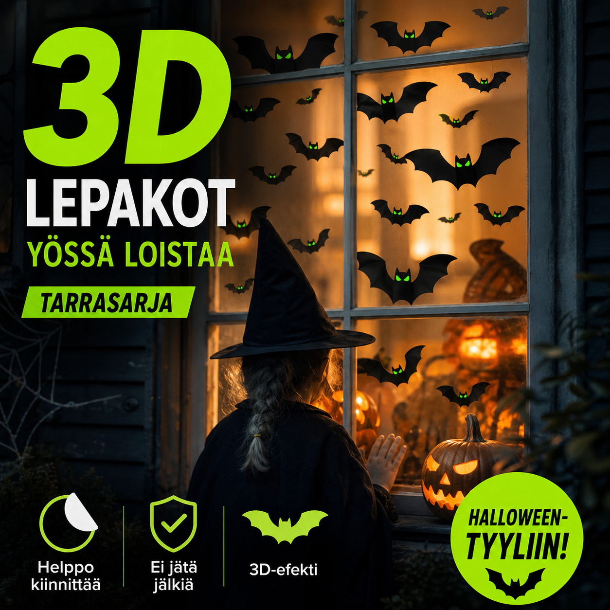 Halloween-3D-lepakkokoristeiden tarrasarja