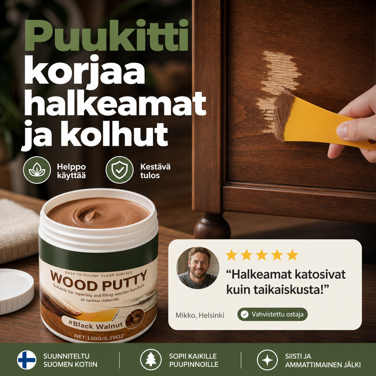 🔥Pikamyynti🔥 Puukitti – korjaa halkeamat ja kolhut – sulautuu tummaan puuhun!