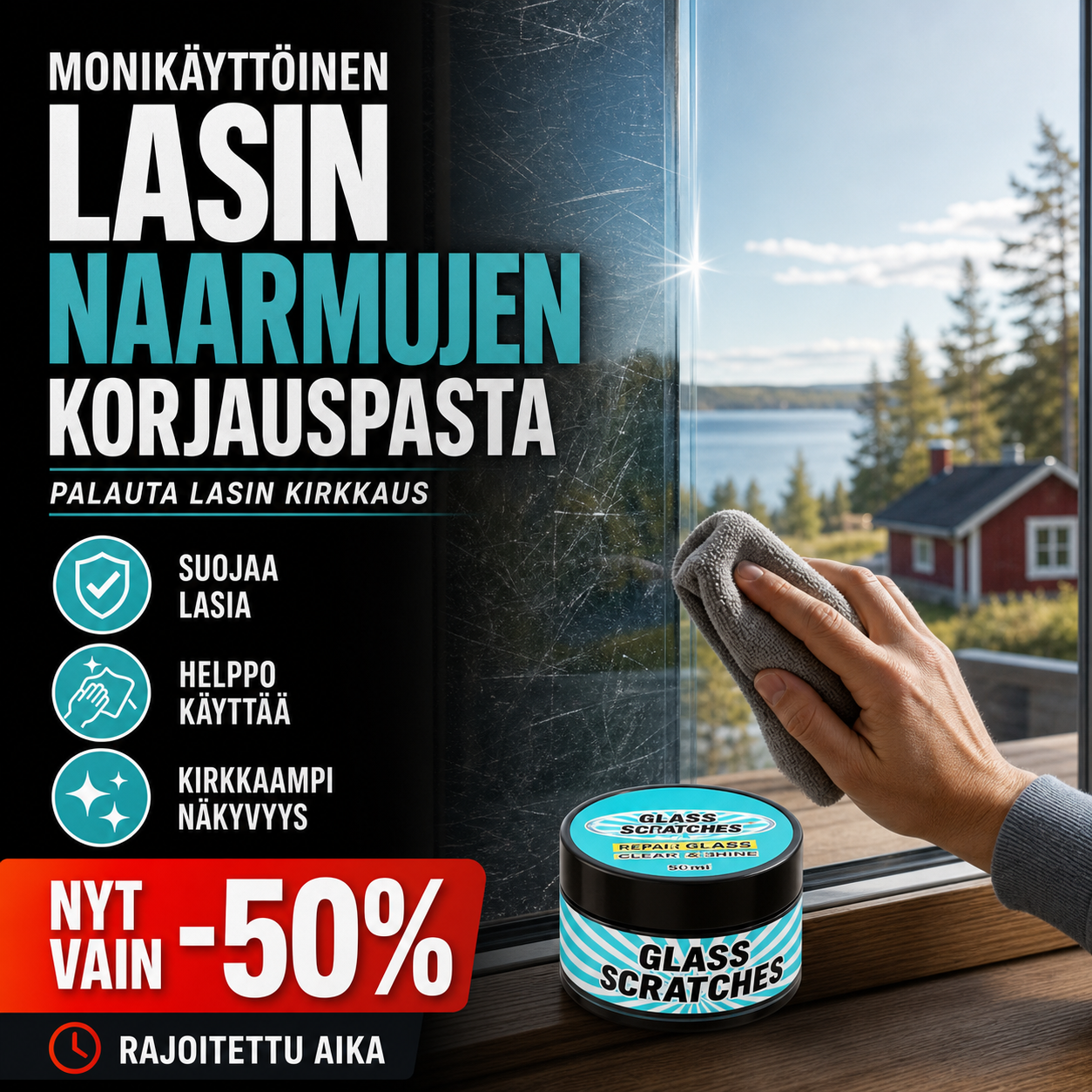Monikäyttöinen lasin naarmujen korjauspasta