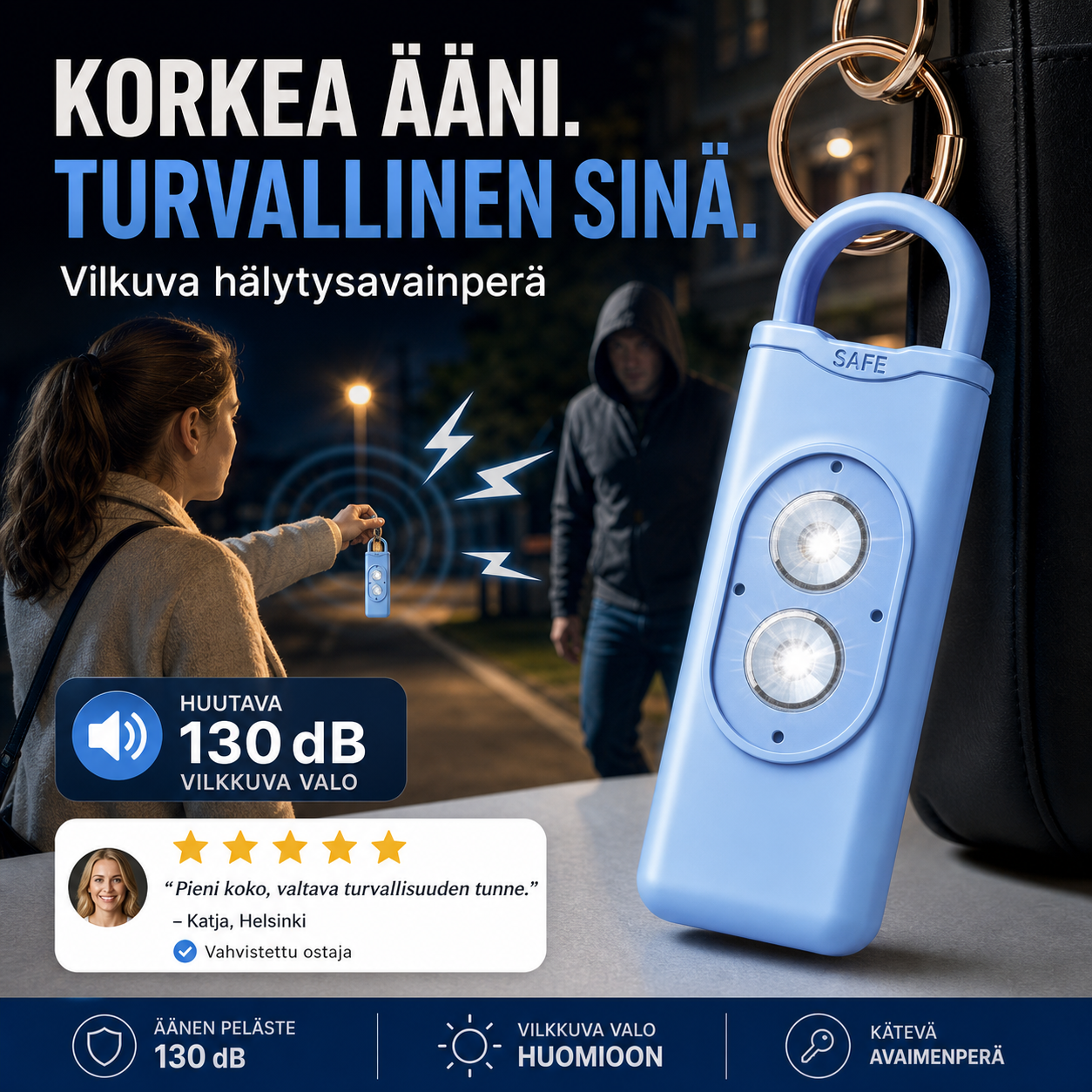 Korkean desibelin susien karkottava vilkkuva hälytysavainperä