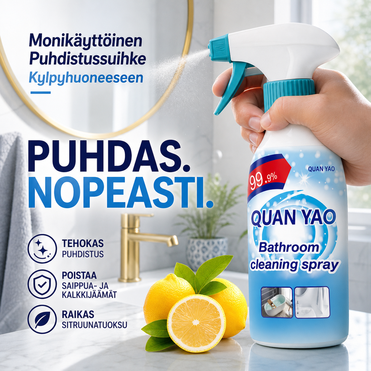 Uskomatonta tahranpoiston taikaa! - Monikäyttöinen Puhdistussuihke Kylpyhuoneeseen