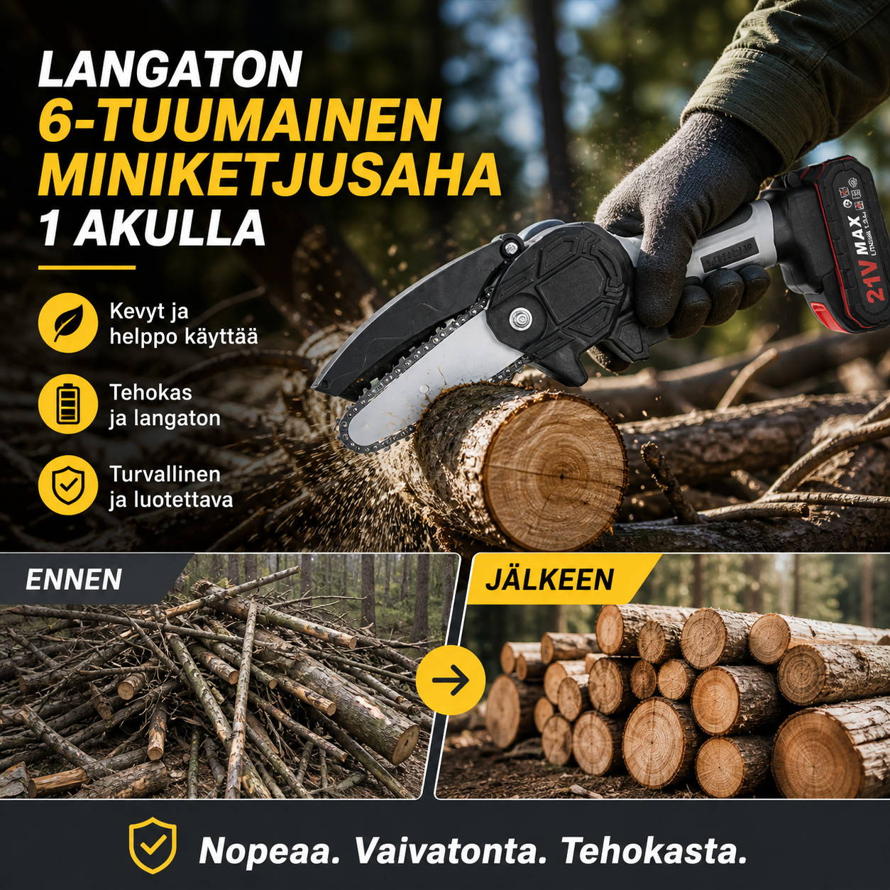 ⚡60 % alennus nyt! 🌳Langaton 6-tuumainen miniketjusaha 2 akulla🌲