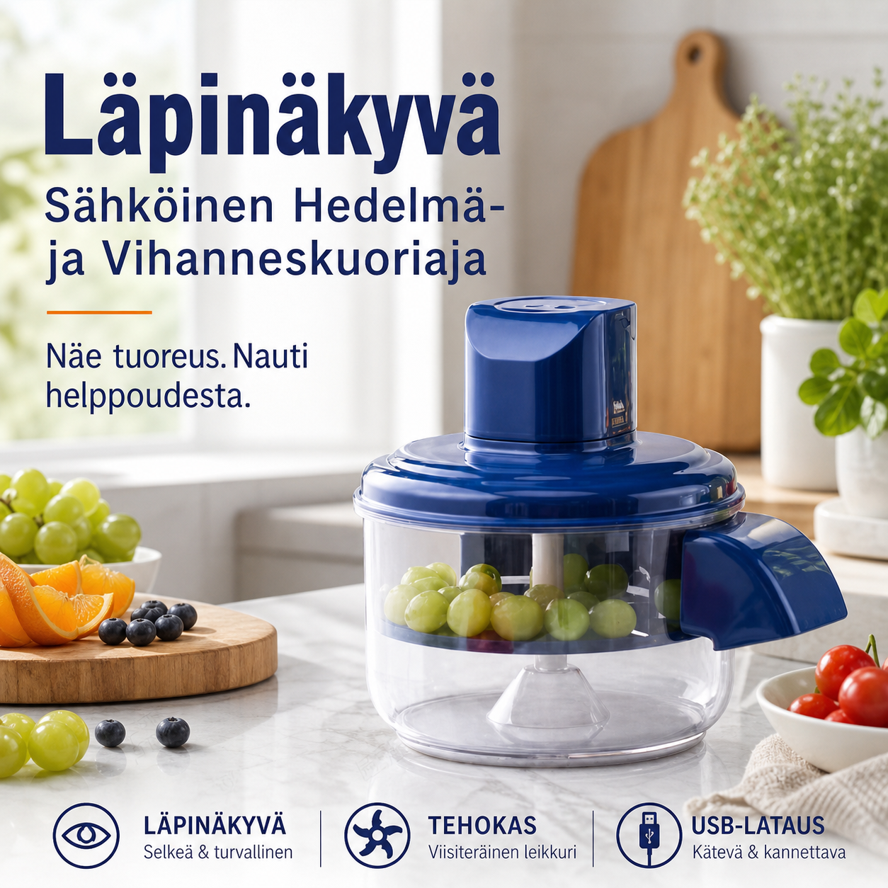 ⏳ Rajallinen aika -50% alennus⏰ Läpinäkyvä Sähköinen Hedelmä- ja Vihanneskuoriaja🍇🧄🥔