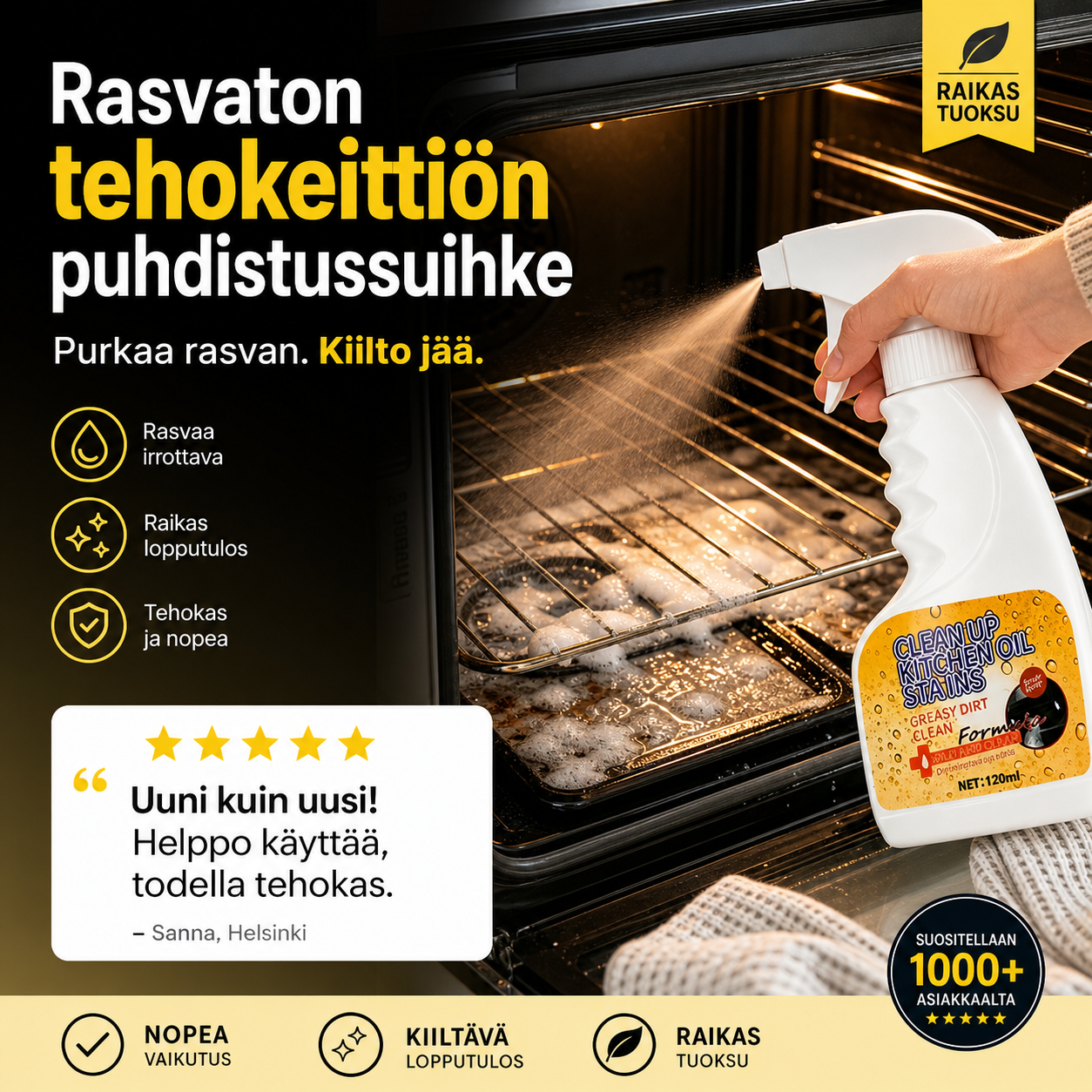 Rasvaton tehokeittiön puhdistussuihke – poistaa rasvan ja lian helposti!