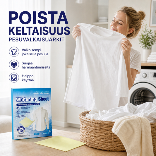 Pesuvalkaisuarkit keltaisuuden poistoon