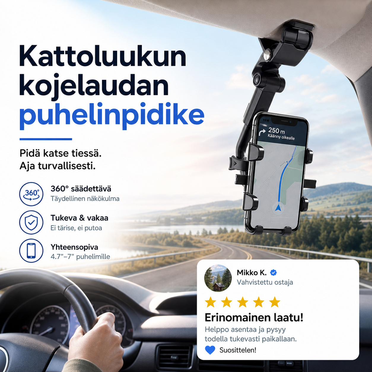 Kattoluukun kojelaudan puhelinpidike