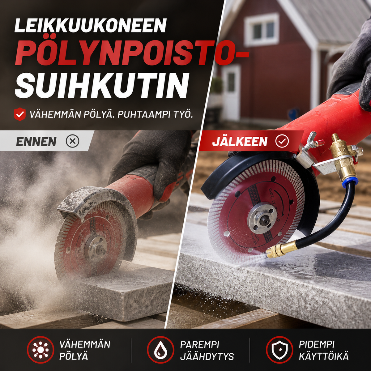 Leikkuukoneen pölynpoistosuihkutin