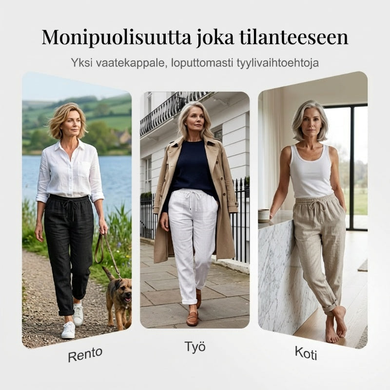 🌸VIIMEISEN PÄIVÄN ERIKOISHINTA!!🌸Naisten joustavavyötäröiset puuvilla-pellavahousut