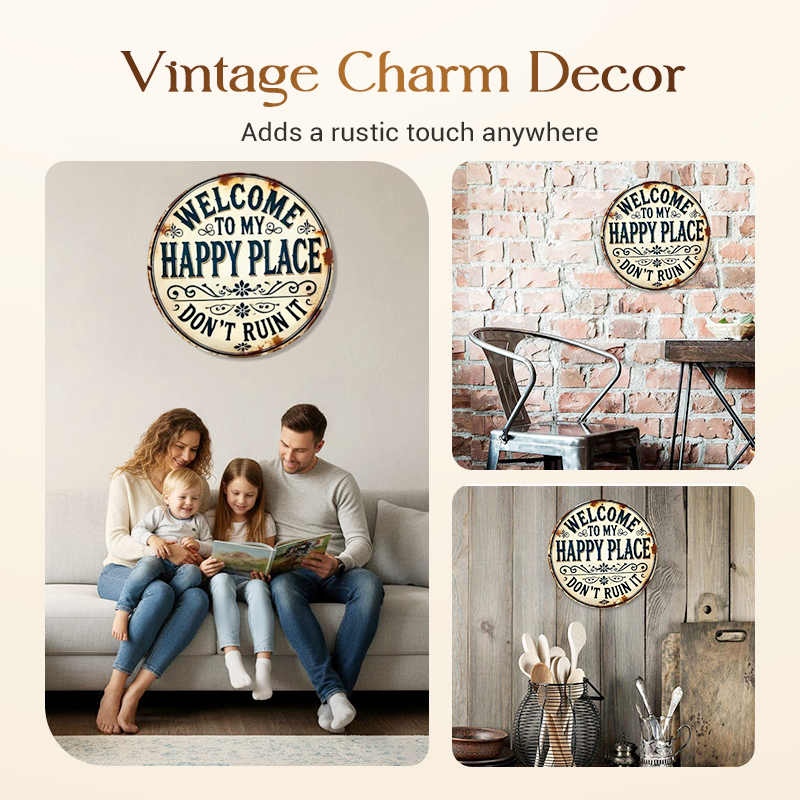 📢📢VIIMEINEN ALENNUSPÄIVÄ 50 % ALENNUS✨Happy Place – Vintage-tyylinen metallikyltti