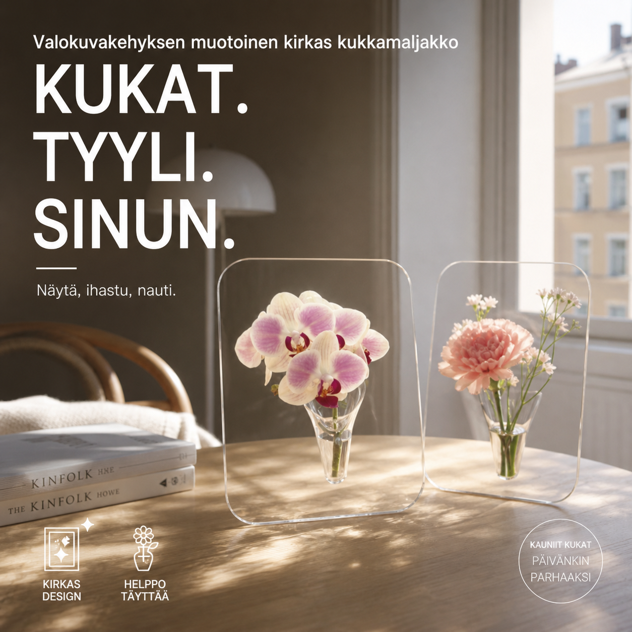 ⏳Aikarajoitettu tarjous⏰Valokuvakehyksen muotoinen kirkas kukkamaljakko – pohjoismainen tyyli, akryyli, pöytäkoriste ✨.