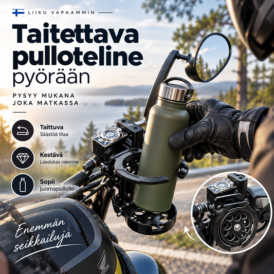 Taitettava pulloteline pyörään – helppo kiinnittää ja taittaa kasaan tarvittaessa!