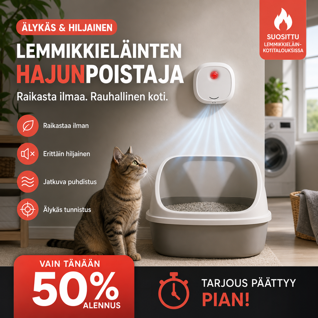 🌬️Sano hyvästit epämiellyttäville hajuille tämän laitteen avulla! Älykäs ja hiljainen lemmikkieläinten hajunpoistaja