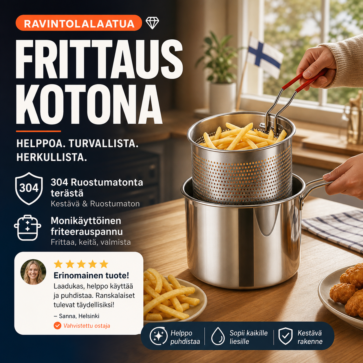 🔥VIIMEINEN PÄIVÄ – 50% ALENNUS🎁 304 Ruostumatonta terästä – Monikäyttöinen friteerauspannu
