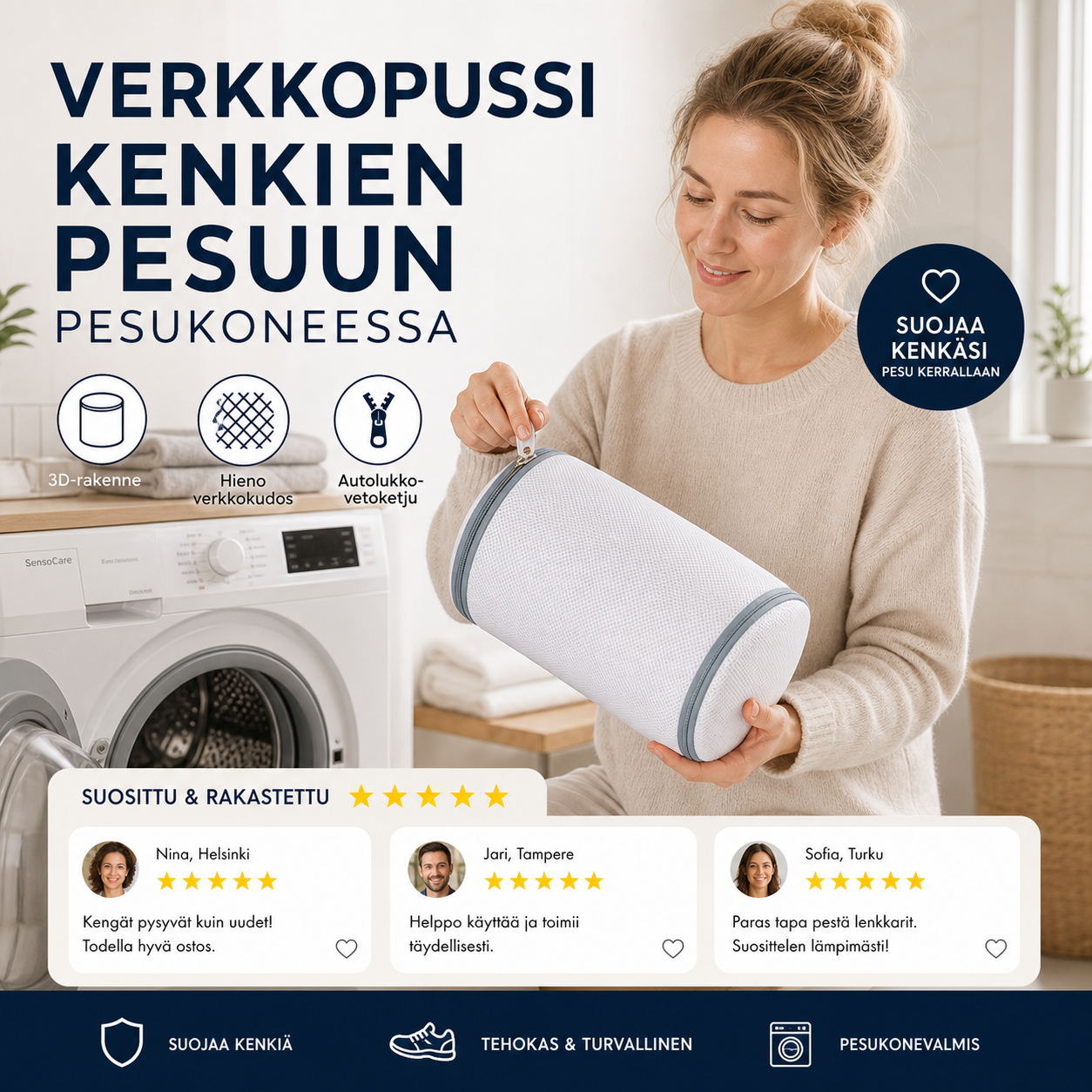 Verkkopussi kenkien pesuun pesukoneessa