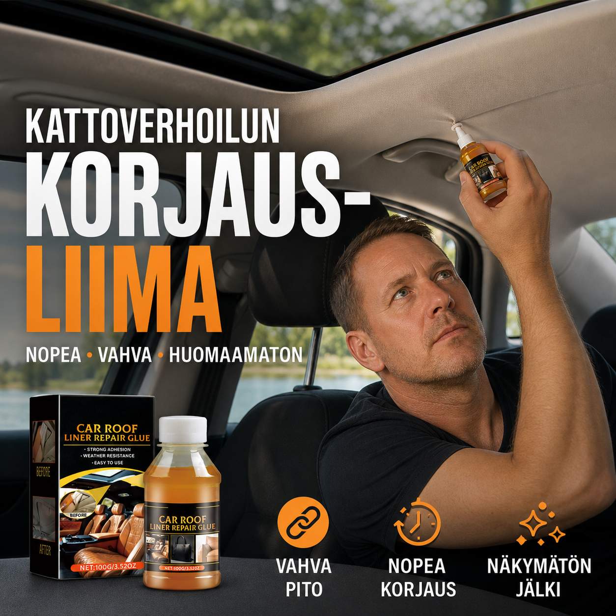 Auton kattoverhoilun korjausliima