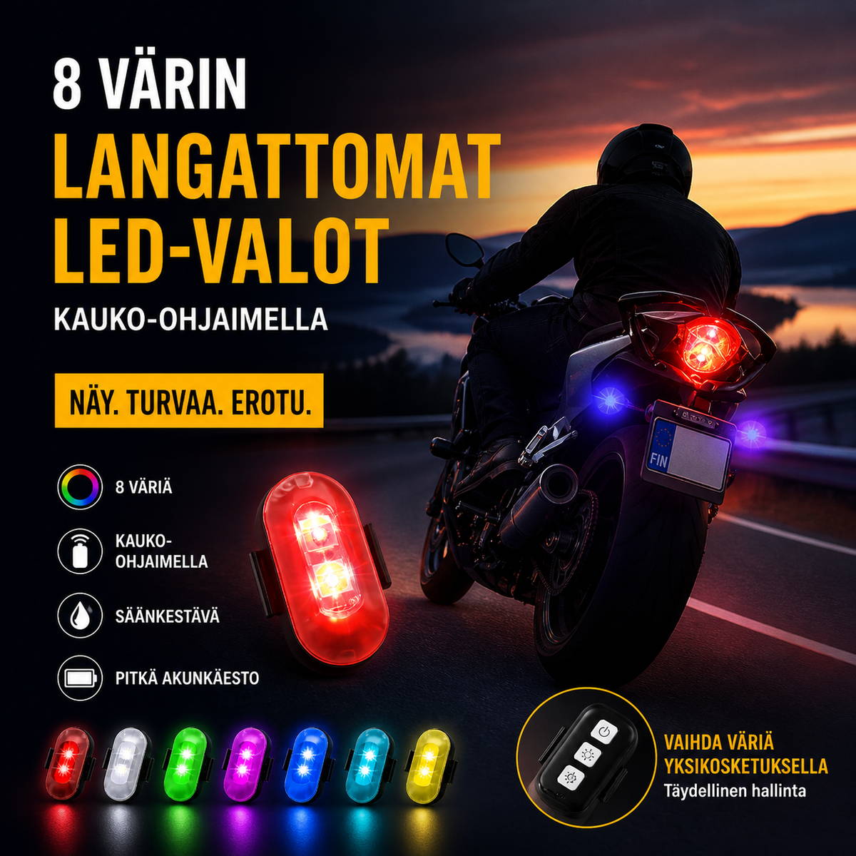 8 Värin Langattomat LED-valot Kauko-ohjaimella