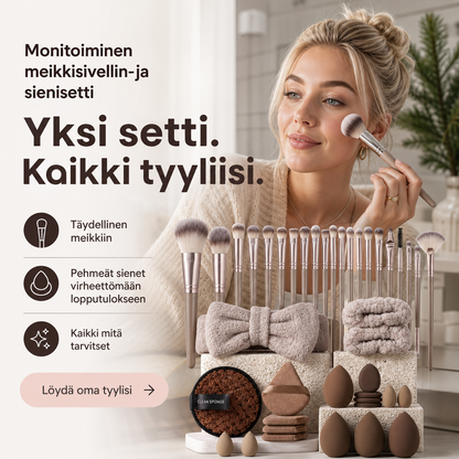 Monitoiminen meikkisivellin- ja sienisetti