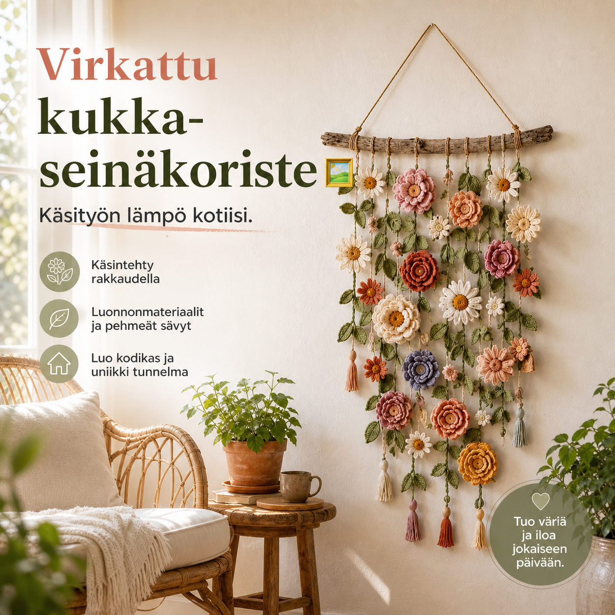 💗VIIMEINEN MYYNTIPÄIVÄ 50 % ALENNUS⚡YLI 50 000 KAPPALETTA MYYTY!!💮Virkattu kukka-seinäkoriste🖼️