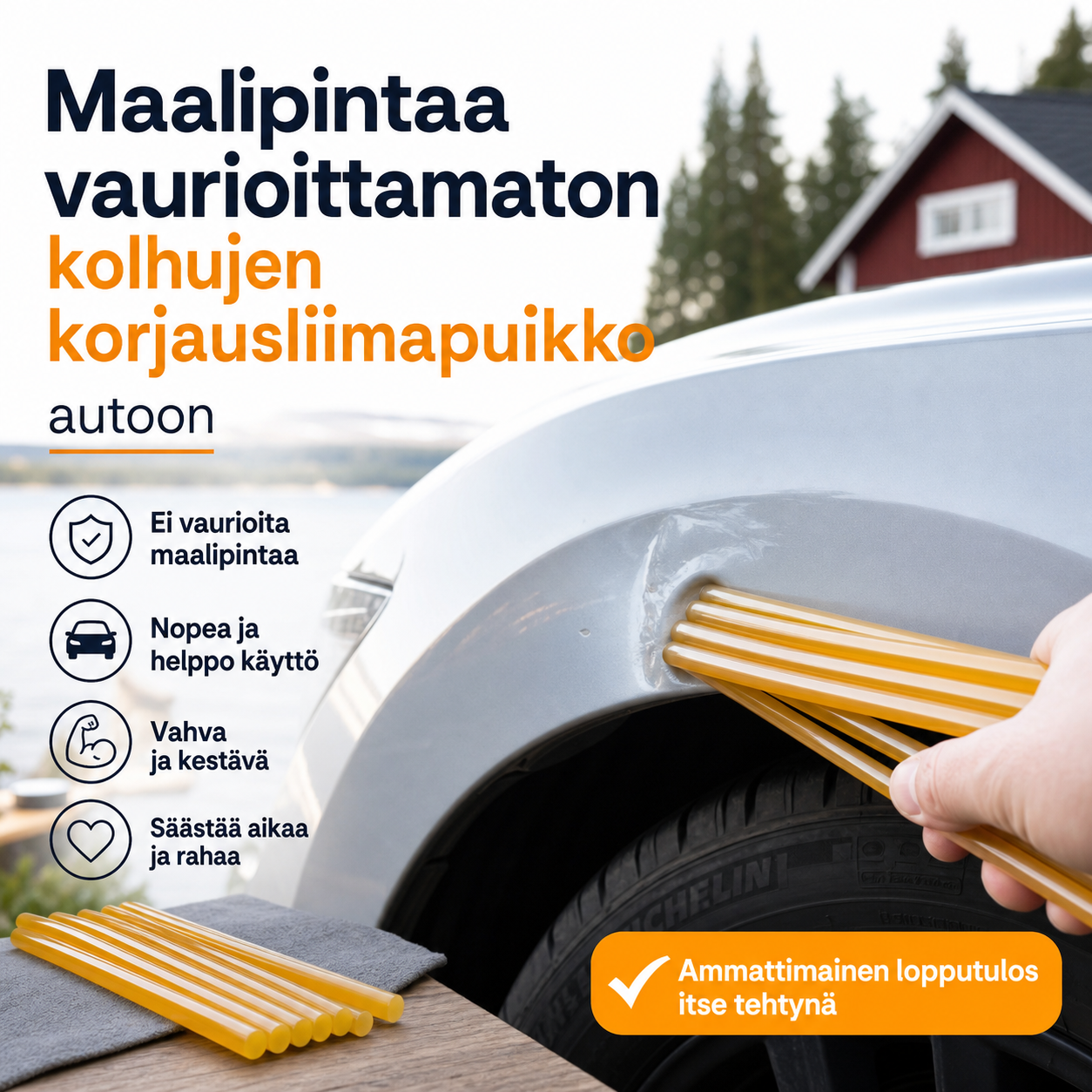 Maalipintaa vaurioittamaton kolhujen korjausliimapuikko autoon