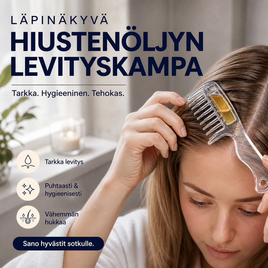 Läpinäkyvä hiustenöljyn levityskampa – tasainen levitys ja helppo käyttö!